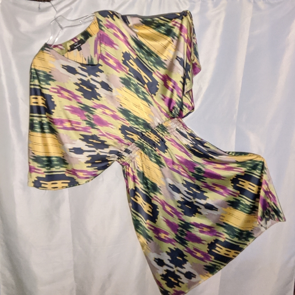 Dennis Basso Painterly Print Batwing Sleeve dress